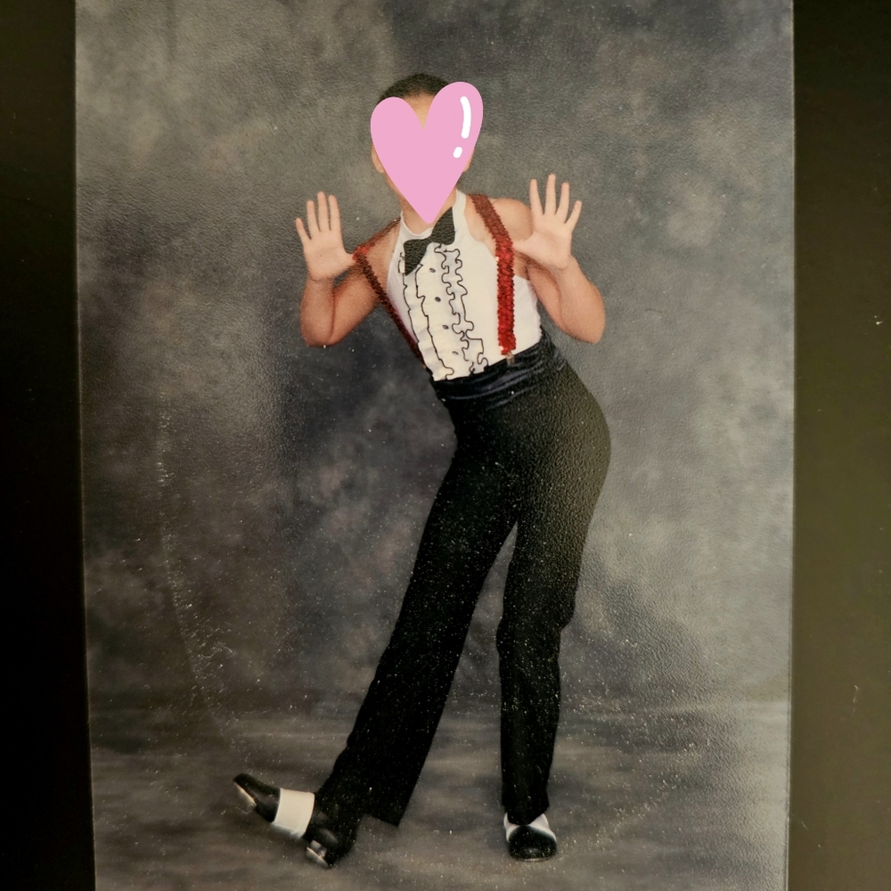 Revolution black and white long pants leotard bodysuit tap dance costume size LC
